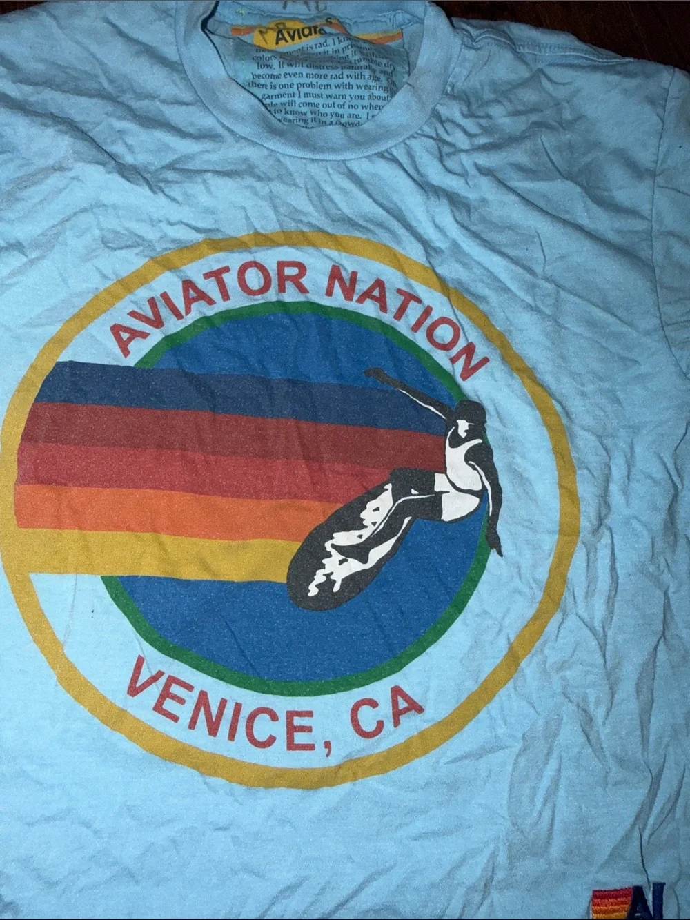 Aviator Nation Light Blue Venice CA Retro Surf Graphic Tee
